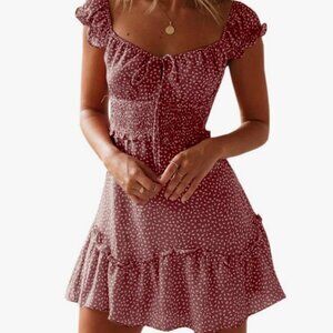 Womens Summer Ruffle Sleeve Sweetheart Neckline Mini Dress Size Small